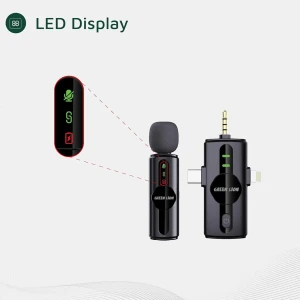 میکروفون یقه ای بی سیم تک کاربره گرین لاین مدل GM 79X رابط Type-C و Lightning و جک 3.5 میلی متری